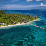 beautiful aerial of Wakatobi Resort on Tomea Island