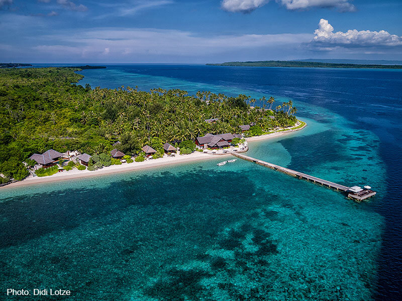 beautiful aerial of Wakatobi Resort on Tomea Island