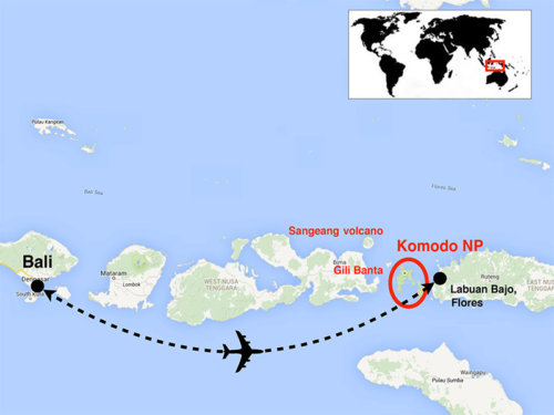 Route map to the coral triangle adventures snorkeling tour to Komodo National Park
