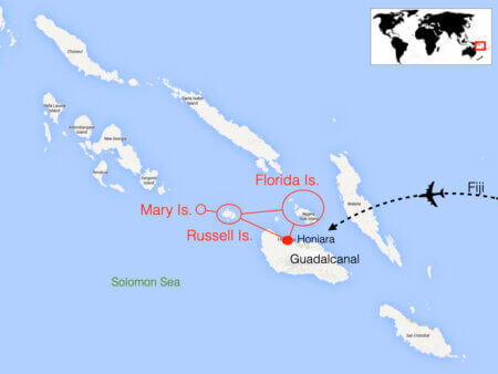 Route map to Solomon islands snorkeling tour for coral triangle adventures