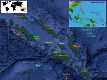 map of Solomon Islands for coral triangle adventures snorkeling tour